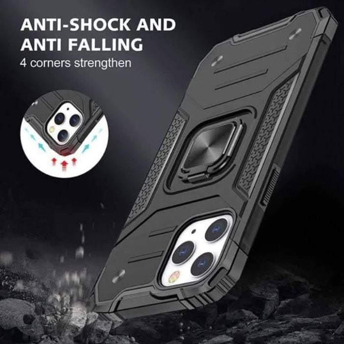 Black Shockproof Ring Case Stand Cover For Iphone Xs