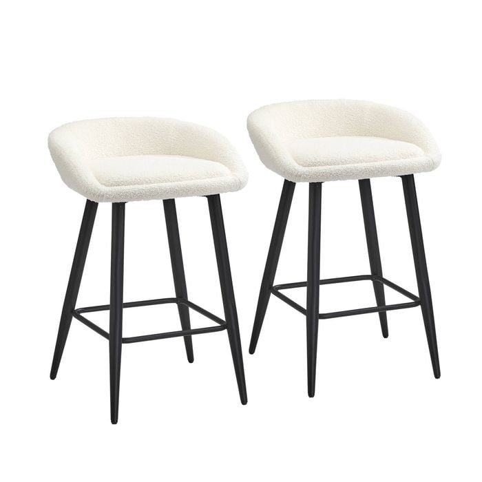 Oikiture Bar Stools Boucle White X2