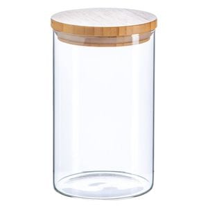 Argon Tableware Glass Storage Jar - Wooden Lid - 1l - Modern Round Scandi Organisation Container Glass Jar