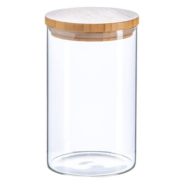 Argon Tableware Glass Storage Jar - Wooden Lid - 1l - Modern Round Scandi Organisation Container Glass Jar