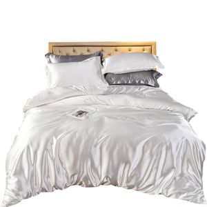 Anycozy White US Full 3-Pc Satin Duvet Cover Set Luxury Silky Soft Polyester Bedding