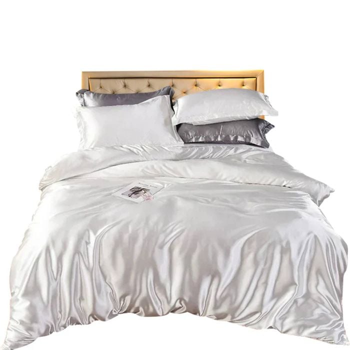 Anycozy White US Full 3-Pc Satin Duvet Cover Set Luxury Silky Soft Polyester Bedding