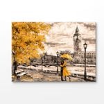 Couple With Autumn Yellow Painting Print 100% Australian Made 180x120cm (Stretched Canvas)