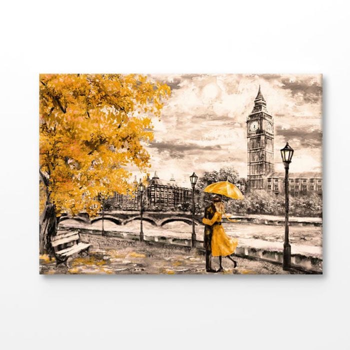 Couple With Autumn Yellow Painting Print 100% Australian Made 180x120cm (Stretched Canvas)