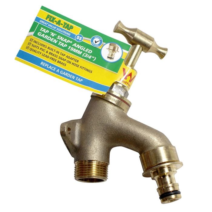 FIX-A-TAP 19mm 3/4" T-Handle Angled Garden Tap 'N' Snap Tap With Back Plate