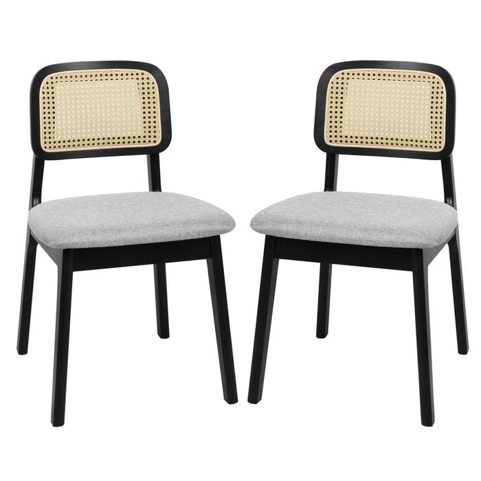 Levede 2PCS Wooden Dinning Chair Fabric Seat Black