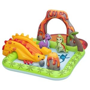 Bestway Inflatable Kids Play Pool Dinosaur Toys 262cmx188cm with Slide Balls Water Sprinkler Green