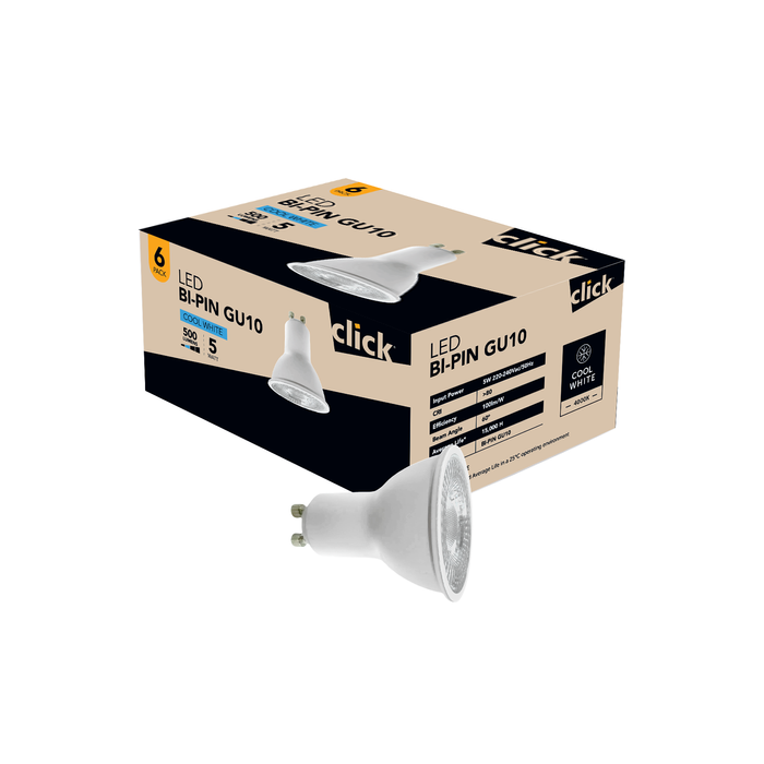 Click GU10 LED 500lm Cool White 5W Globe - 6 Pack