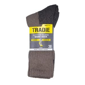 Tradie Men's Taupe Cotton Blend Work Socks 3 Pack Size 11-13