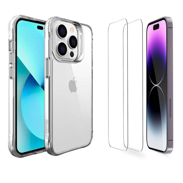Icoverlover For Iphone 15 Pro Case + 2 Glass Screen Protectors Clear