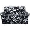 Smarcute 2 Seater Stretch Floral Pattern 3 Pieces Seperated Sofa Covers With Individual Cushions Black