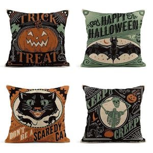Catzon 4 Pcs Scary Throw Pillow Covers Linen Cushion Case for Decor 45X45cm