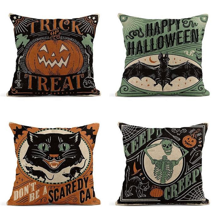 Catzon 4 Pcs Scary Throw Pillow Covers Linen Cushion Case for Decor 45X45cm