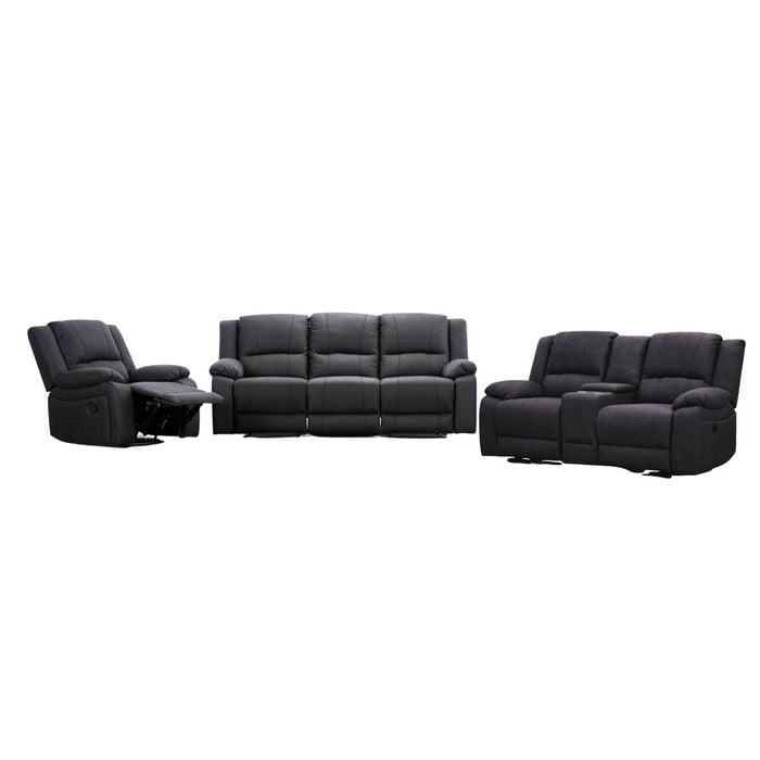 Anderson 1+2+3 Seater Fabric Electric Recliner Sofa Lounge Chair Set Jet Dark Grey