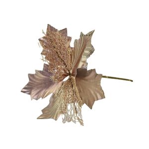 Catzon 6 Pcs Glitter Christmas Flowers with Stem Artificial Poinsettia-RosyGold