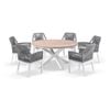 Tuscany 1.5m Aluminium And Teak Dining Table White 6 Hugo Chairs & Grey Rope/textured Olefin Cushions