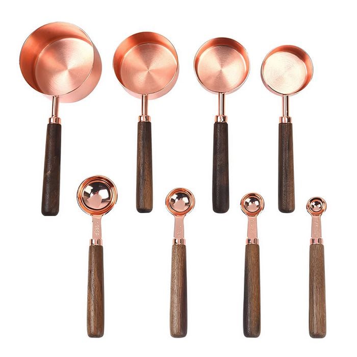 Anygleam Rosegold Brown 8pcs Wooden Measuring Cup Kitchen Tools Accessories