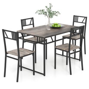 Costway 5PCS Dining Table Chairs Set Metal Frame Kitchen Furniture Grey