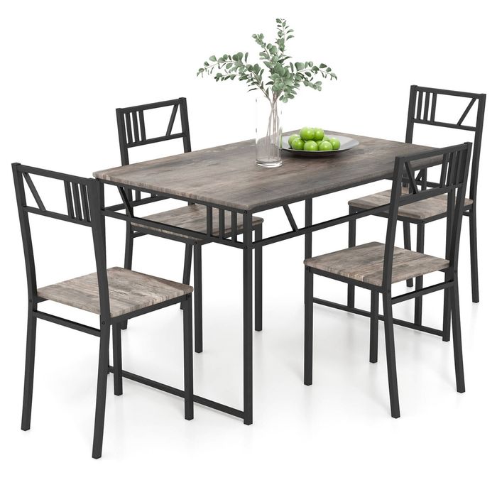 Costway 5PCS Dining Table Chairs Set Metal Frame Kitchen Furniture Grey