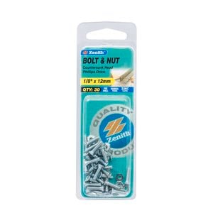 Zenith 1/8" x 12mm Zinc Plated Countersunk Head Bolt And Nut - 30 Pack