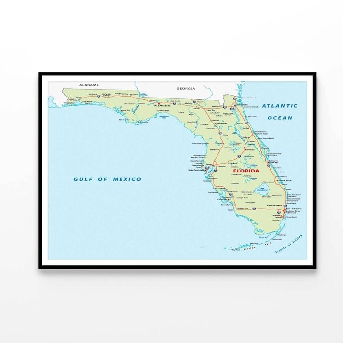 Florida Map  Print 100% Australian Made 90x60cm  (Poster)
