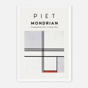 Galrie Piet Mondrian Composition No. 1 Gray-Red Art Print for Modern Decor, White Frame, A0 84 x 119cm (33 x 47inch)