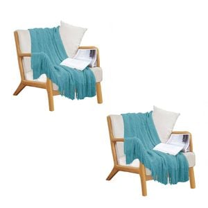 SOGA 2X Teal Diamond Pattern Knitted Throw Blanket