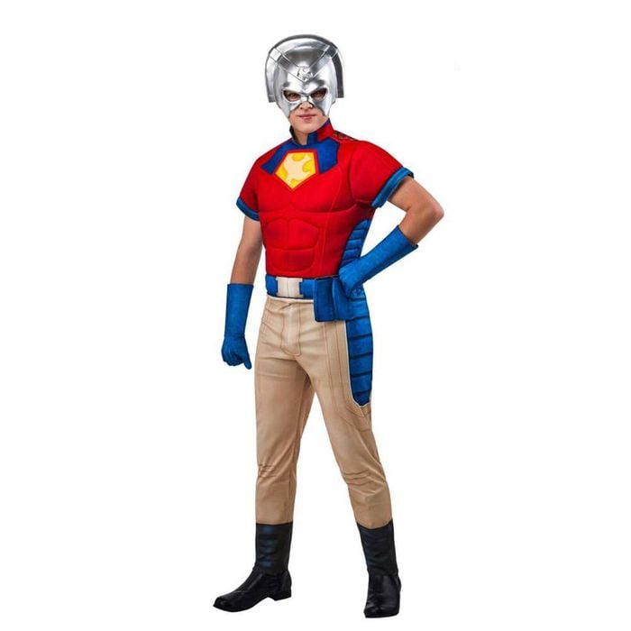 Peacemaker Muscle Chest Halloween Costume with Gloves and Mask for Teens and Adults, Small