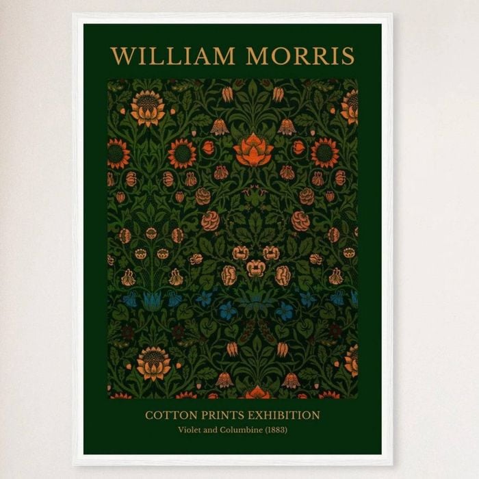 Galrie William Morris Cotton Prints Exhibition Artwork Violet and Columbine (1883) Home, White Frame, A1 60 x 84cm (23 x 33inch)