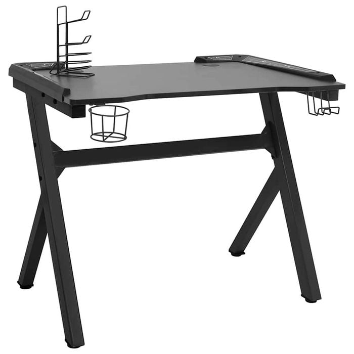 vidaXL Gaming Desk LED with Y Shape Black 90x60x75 cm