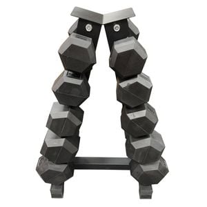 115kg - 5 Pair Hex Rubber Dumbell Weight Set with Rack