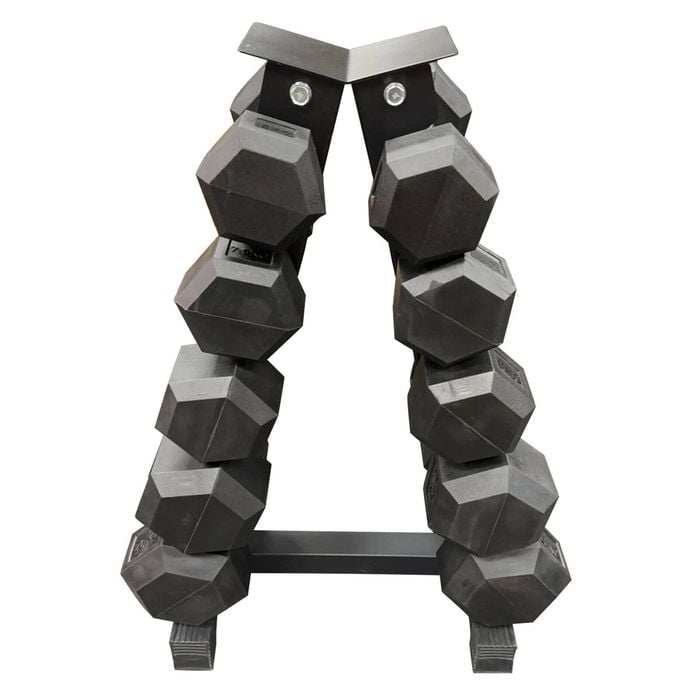115kg - 5 Pair Hex Rubber Dumbell Weight Set with Rack