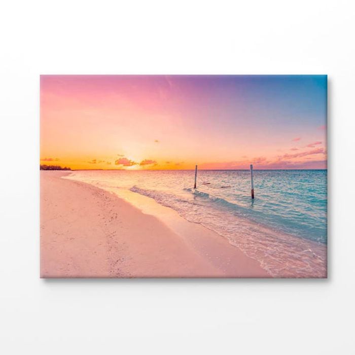 Tropical Sunset Pink Sand Beach Print 100% Australian Made 120x90cm (Stretched Canvas)