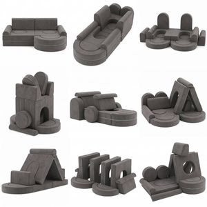 Ufurniture 16pcs Kids Modular Play Couch Convertible Toddler Sofa Set Play Sofa Kids Play Set Grey