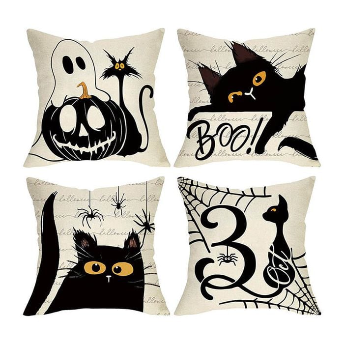 Catzon 4 Pcs Scary Throw Pillow Covers Linen Cushion Case for Decor 50X50cm