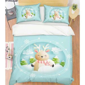 3D Cute Deer Snowflake 021 Bed Pillowcases Quilt King Size