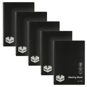 5pc Spirax A4 Spiral Meeting Book Office Note Writing Stationery 140-pages Black