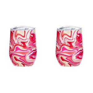 2PK Porta Summer Swirl Double Walled 350ml Stainless Steel Wine Tumbler - Pink