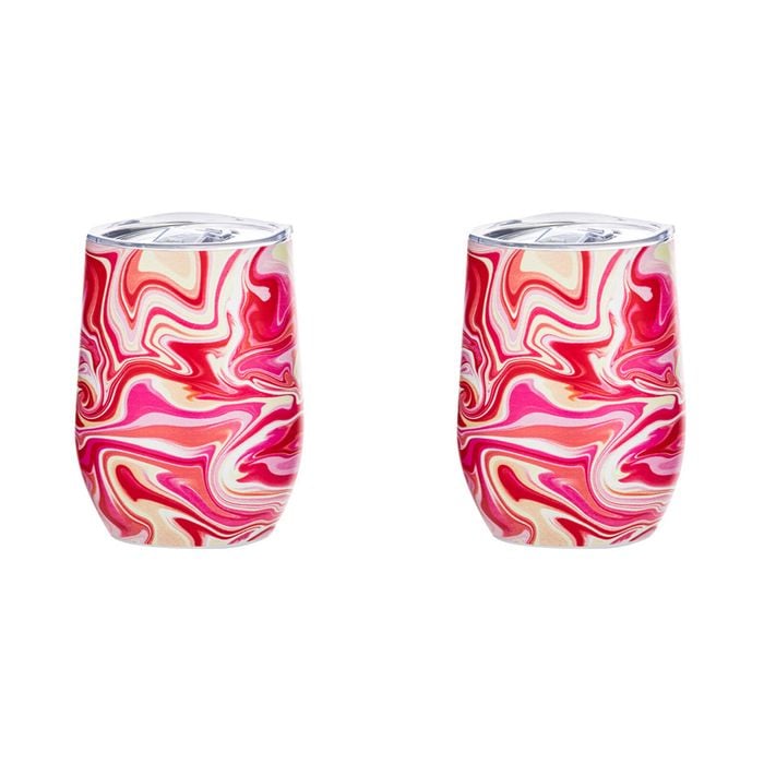 2PK Porta Summer Swirl Double Walled 350ml Stainless Steel Wine Tumbler - Pink