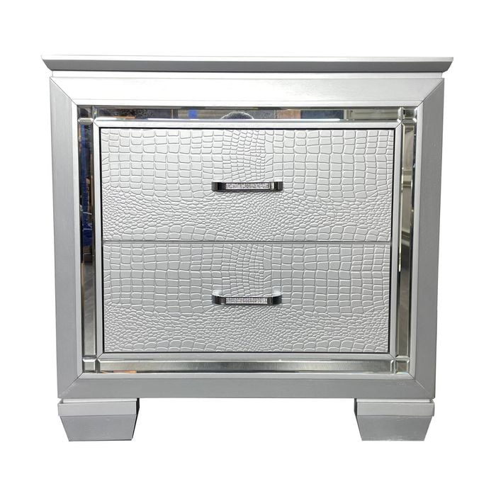 Flashy Bedside Table 2 Drawer Silver