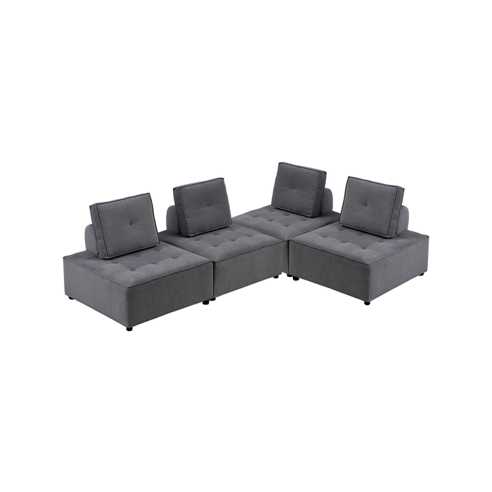 Foret 4pc Armless Seat Modular Extension Lounge Couch Velvet Fabrics Sofa Dark Grey