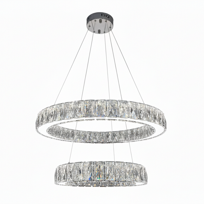 AARON 2 Ring Crystal Pendant Tri-colour LED (Chrome)