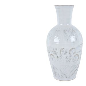 Maine & Crawford 27x14cm Bobi Floral Olpe Vase Stone Decor - White