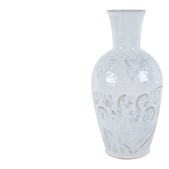 Maine & Crawford 27x14cm Bobi Floral Olpe Vase Stone Decor - White