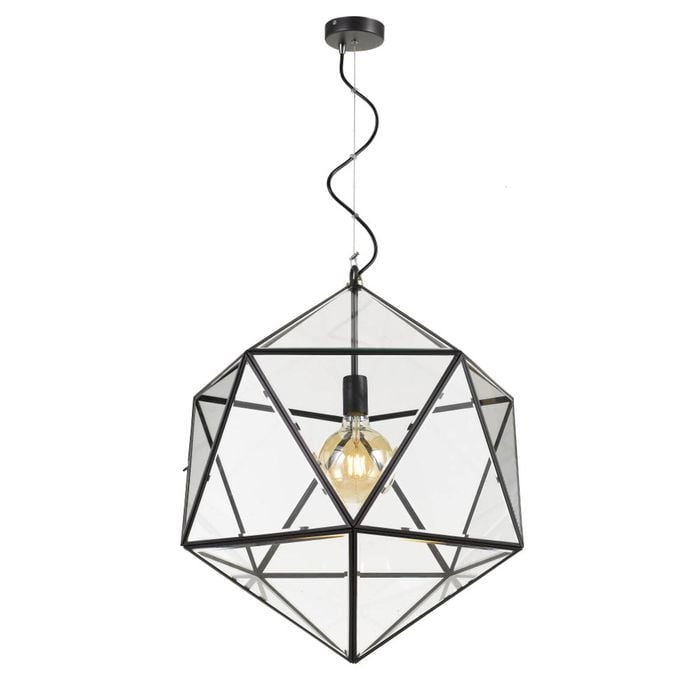 Telbix Lazlo Modern Pendant Hanging Lamp Light Glass Solid Brass Clear Black