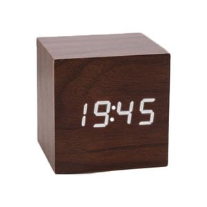 Catzon Modern Brown Wooden Alarm Clock Thermometer Calendar-white