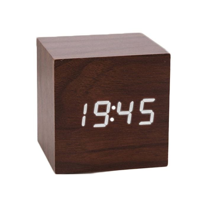 Catzon Modern Brown Wooden Alarm Clock Thermometer Calendar-white