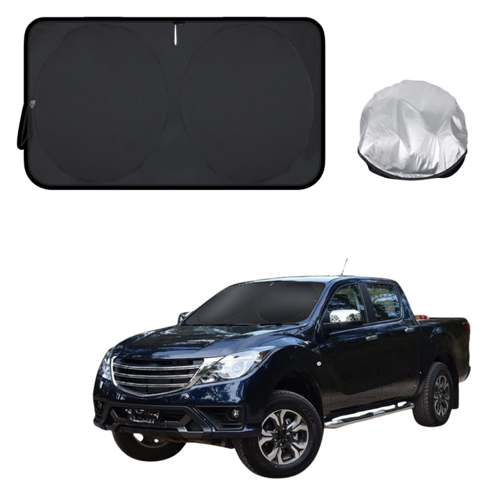 Front Windscreen Sun Shade for Mazda BT-50 Dual Cab 2011 - 2020 (UP UR) - Standard 150 x 85 cm - Black