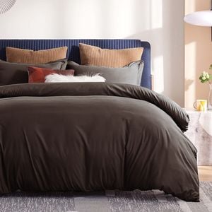 LINENOVA 100% Pure Cotton Quilt Cover Set - King,Chocolate