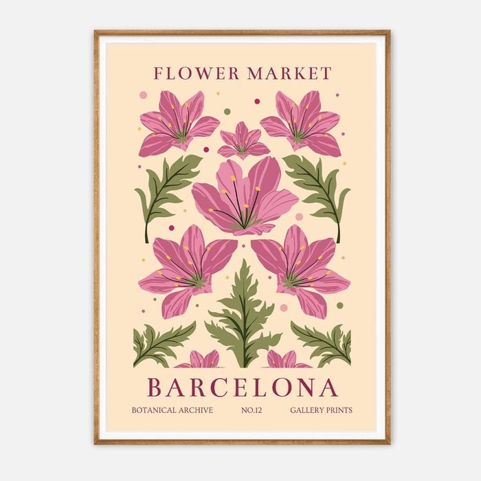 Galrie Vibrant Flower Market Art Print from Barcelona Botanical Decor for Your Home, Wood Frame, A1 60 x 84cm (23 x 33inch)